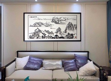 客戶搬新家定制的沙發(fā)背景墻鐵畫(huà)《百里皖江圖》